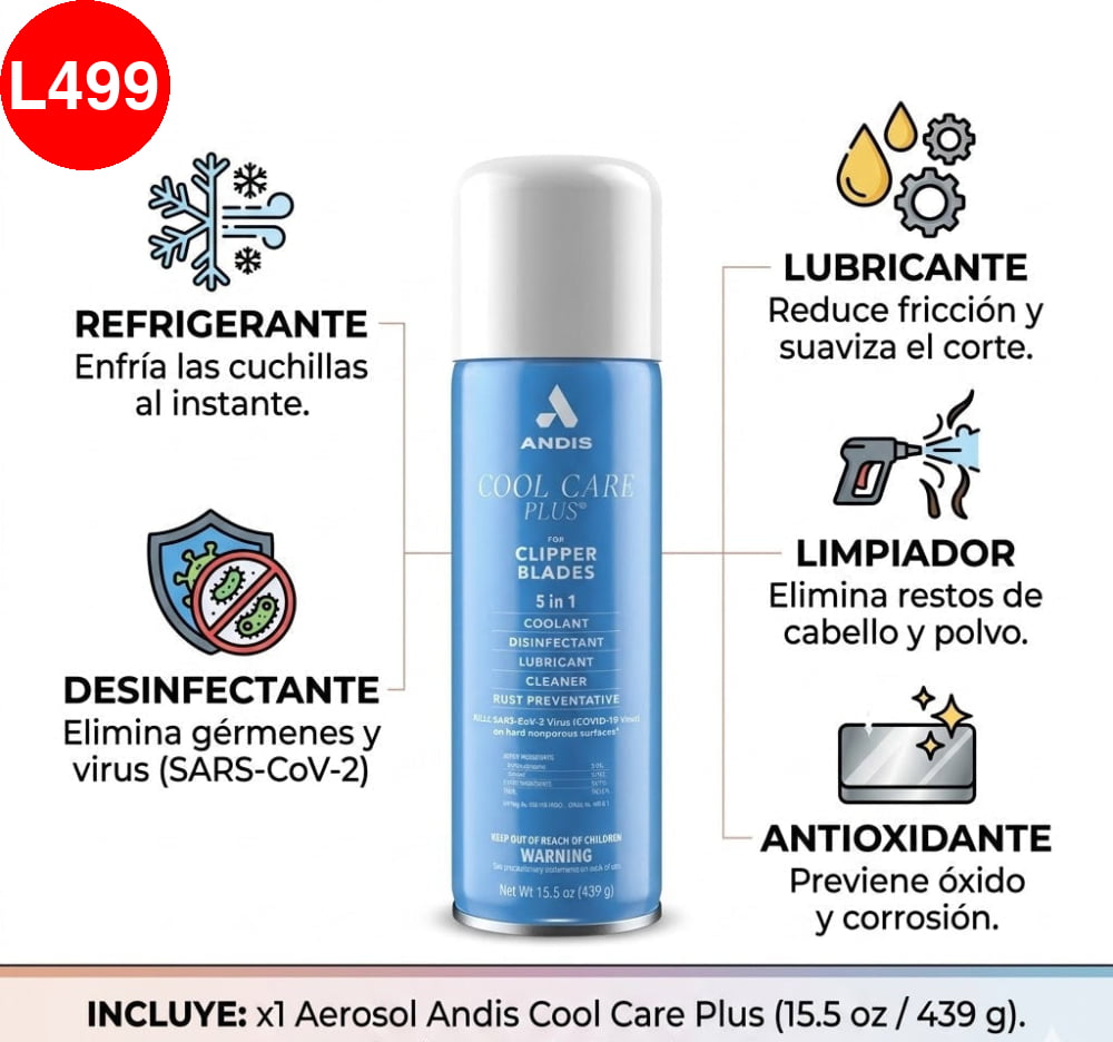 Aerosol Andis Cool Care Plus 5 en 1 para Cuchillas de Máquinas Cortapelo - 15.5 oz