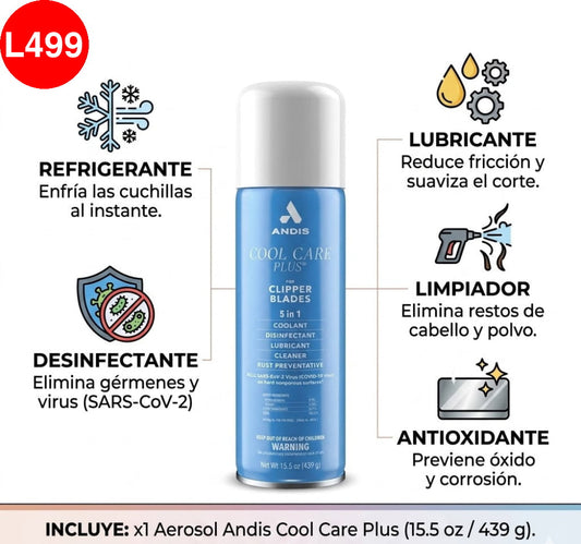 Aerosol Andis Cool Care Plus 5 en 1 para Cuchillas de Máquinas Cortapelo - 15.5 oz
