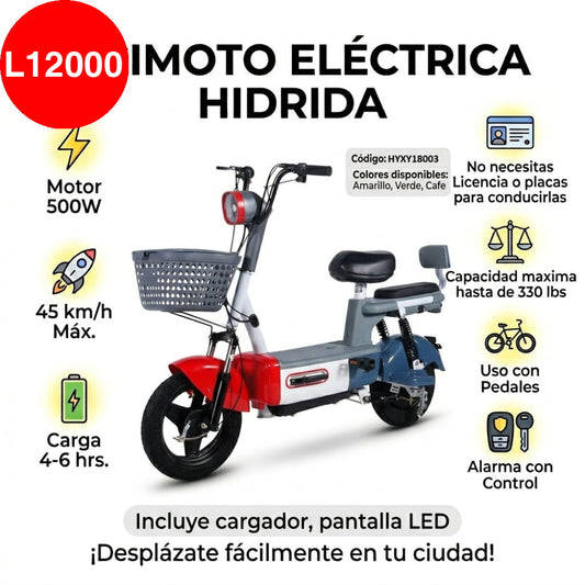 BICIMOTO ELÉCTRICA HÍBRIDA CON MOTOR DE 500W - Azul y Rojo