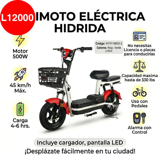 BICIMOTO ELÉCTRICA HÍBRIDA CON MOTOR DE 500W - Modelo 1 - Roja