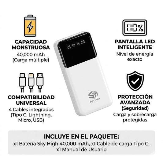 CARGADOR PORTATIL DE 40,000 MAH (POWERBANK) - Blanco