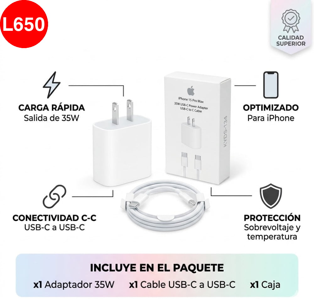 Cargador Rápido 35W para iPhone (USB-C a USB-C)