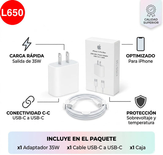 Cargador Rápido 35W para iPhone (USB-C a USB-C)
