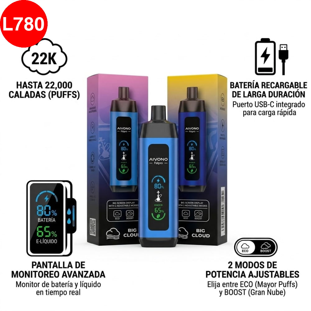 CIGARRO ELECTRONICO DESECHABLE AIVONO DE 22,000 PUFF