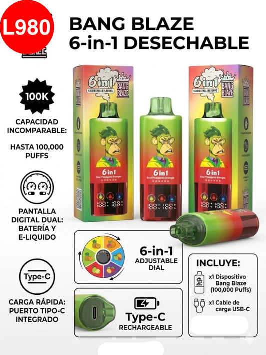 CIGARRO ELECTRONICO DESECHABLE BANG BLAZE DE 100,000 PUFF
