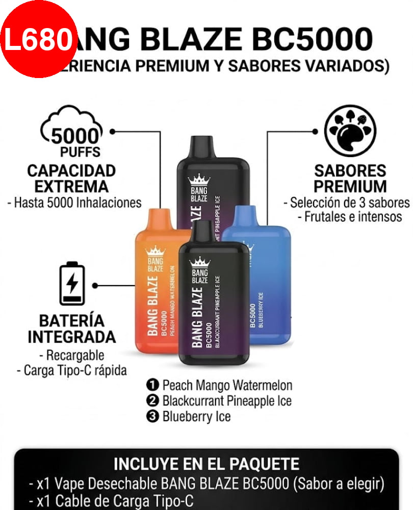 CIGARRO ELECTRONICO DESECHABLE BANG BLAZE DE 5,000 PUFF