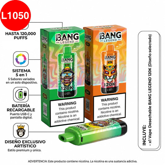CIGARRO ELECTRONICO DESECHABLE BANG LEGEND DE 120,000 PUFF