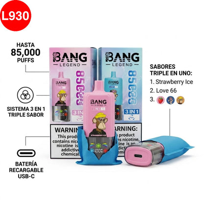 CIGARRO ELECTRONICO DESECHABLE BANG LEGEND DE 85,000 PUFF