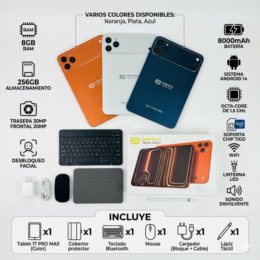 TABLET DE TRABAJO DE 10.1 PULGADAS FULL EXTRAS (8GB/256GB) - Anaranjado